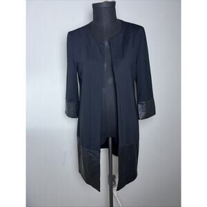 Dana Buchanan Duster Jacket Black‎ Faux Leather Trim Women Women’s Small Career